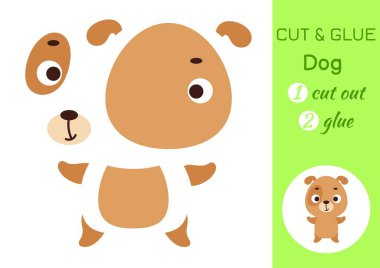 Kağıdı kes ve yapıştır küçük köpek. Çocuklar aktivite sayfası hazırlar. Anaokulu çocukları için eğitici bir oyun. Çalışma kâğıdı. Çocuklar sanat oyunu ve yapboz. Vektör stok illüstrasyonu