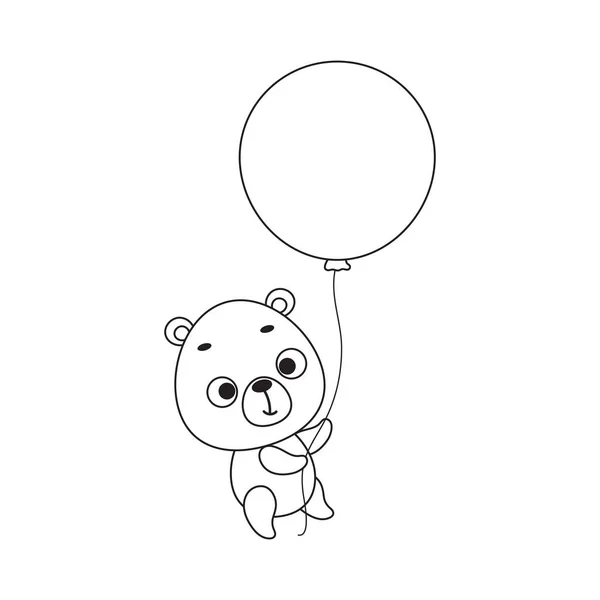 Malvorlagen Niedliche Kleine Bär Fliegt Auf Ballon Malbuch Für Kinder — Stockvektor