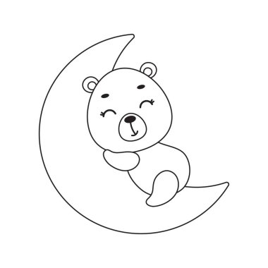 Boyama sayfası şirin küçük ayı bulutların üzerinde uyuyor. Çocuklar için boyama kitabı. Anaokulu yılları için eğitici aktiviteler çocuklar ve şirin hayvanlı bebekler. Vektör stok illüstrasyonu