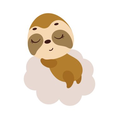 Bulutların üzerinde uyuyan şirin bir tembel hayvan. Çocuk tişörtü, bebek odası dekorasyonu, bebek partisi, tebrik kartları, davetiyeler, ev dekorasyonu. Vektör stok illüstrasyonu