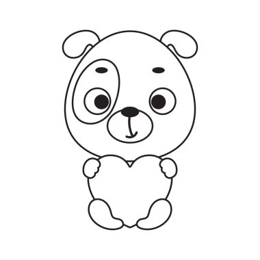 Coloring page cute little dog holds heart. Coloring book for kids. Edudogional activity for preschool years kids and toddlers with cute animal. Vector stock illustration