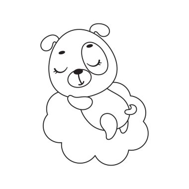 Coloring page cute little dog sleeping on cloud. Coloring book for kids. Edudogional activity for preschool years kids and toddlers with cute animal. Vector stock illustration