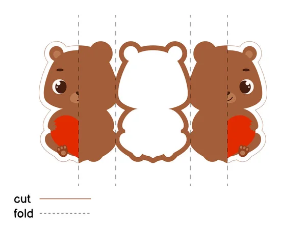 Cute Bear Hold Heart Fold Long Greeting Card Template Great — Stockvektor