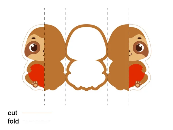 Cute Sloth Hold Heart Fold Long Greeting Card Template Great — Stockvector