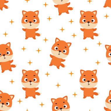 Cute little fox seamless childish pattern. Funny cartoon animal character for fabric, wrapping, textile, wallpaper, apparel. Vector illustration
