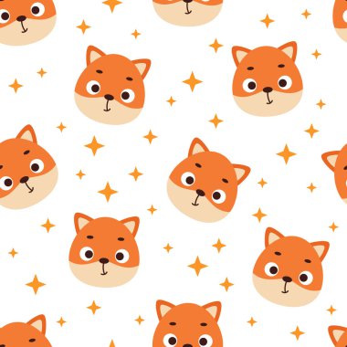 Cute little fox head seamless childish pattern. Funny cartoon animal character for fabric, wrapping, textile, wallpaper, apparel. Vector illustration