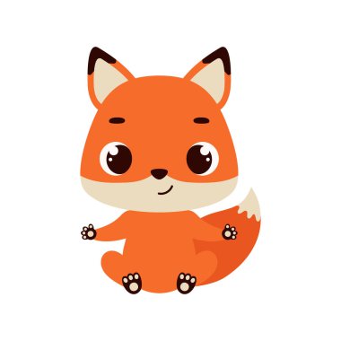 Cute little sitting fox. Cartoon animal character for kids cards, baby shower, invitation, poster, t-shirt composition, house interior. Vector stock illustration