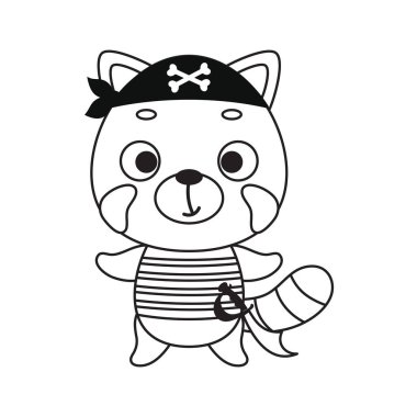 Coloring page cute little pirate red panda. Coloring book for kids. Educational activity for preschool years kids and toddlers with cute animal. Vector stock illustration
