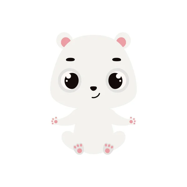 Cute Little Sitting Polar Bear Cartoon Animal Character Kids Cards — Archivo Imágenes Vectoriales