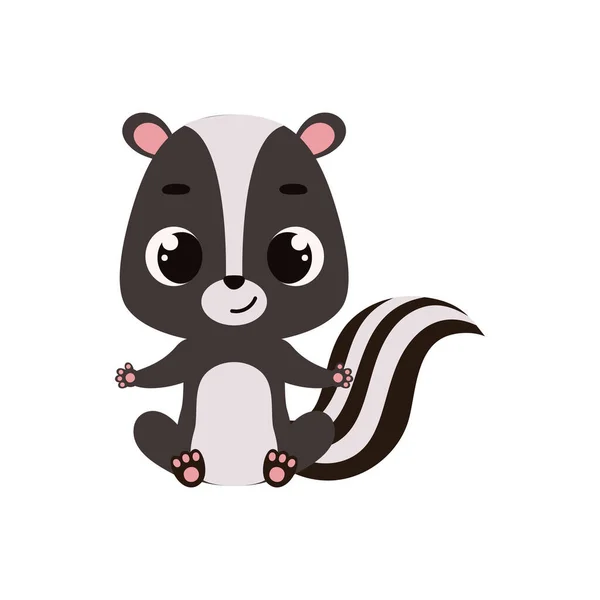 Roztomilý Malý Sedící Skunk Kreslený Zvířecí Charakter Pro Dětské Karty — Stockový vektor