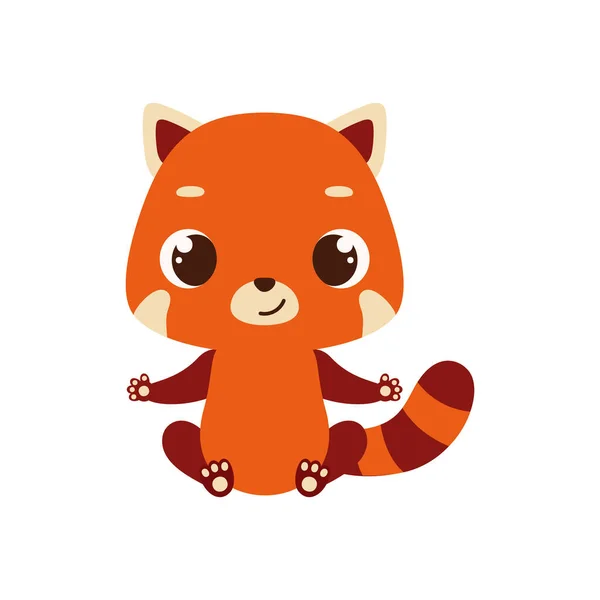 Słodka Mała Siedząca Czerwona Panda Kreskówkowy Charakter Zwierząt Kart Dla — Wektor stockowy