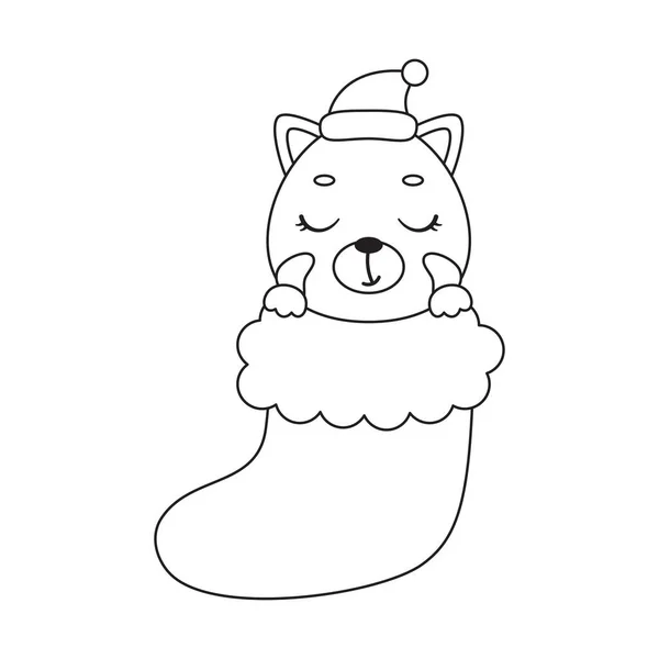 Coloring Page Cute Little Red Panda Christmas Sock Coloring Book — Image vectorielle