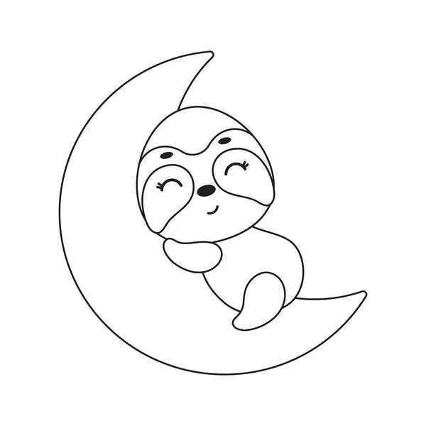 Coloriage Mignon Petit Paresseux Dormant Sur Lune Livre Colorier Pour — Image vectorielle