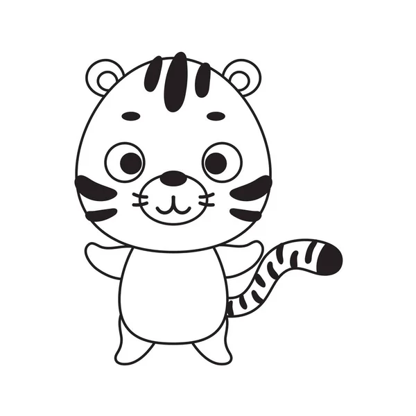 Coloring Page Cute Little Tiger Coloring Book Kids Educational Activity — Stock Vector