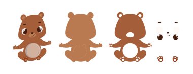 Sevimli ayı şekeri süsü. Kubbe için katmanlı kağıt süsleme tutacağı. Şeker askısı, doğum günü için şeker, bebek partisi, cadılar bayramı, Noel. Yazdır, kes, yapıştır. Vektör illüstrasyonu.