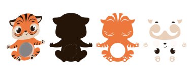 Tatlı kaplan şekeri süsü. Kubbe için katmanlı kağıt süsleme tutacağı. Şeker askısı, doğum günü için şeker, bebek partisi, cadılar bayramı, Noel. Yazdır, kes, yapıştır. Vektör illüstrasyonu.