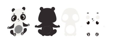 Şirin panda şeker süsü. Kubbe için katmanlı kağıt süsleme tutacağı. Şeker askısı, doğum günü için şeker, bebek partisi, cadılar bayramı, Noel. Yazdır, kes, yapıştır. Vektör illüstrasyonu.