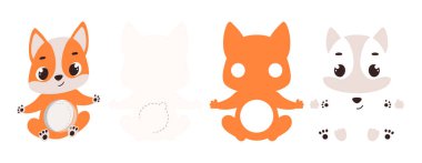 Şirin köpek şekeri süsü. Kubbe için katmanlı kağıt süsleme tutacağı. Şeker askısı, doğum günü için şeker, bebek partisi, cadılar bayramı, Noel. Yazdır, kes, yapıştır. Vektör illüstrasyonu.