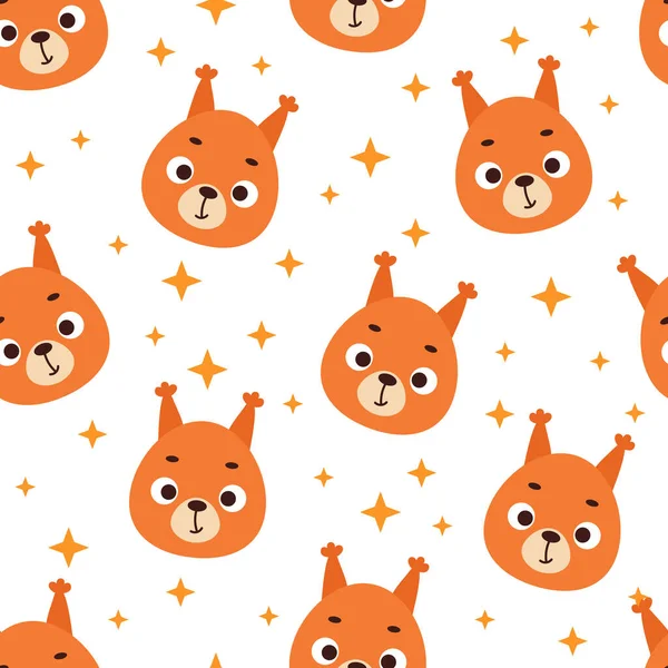 stock vector Cute little squirrel head seamless childish pattern. Funny cartoon animal character for fabric, wrapping, textile, wallpaper, apparel. Vector illustration