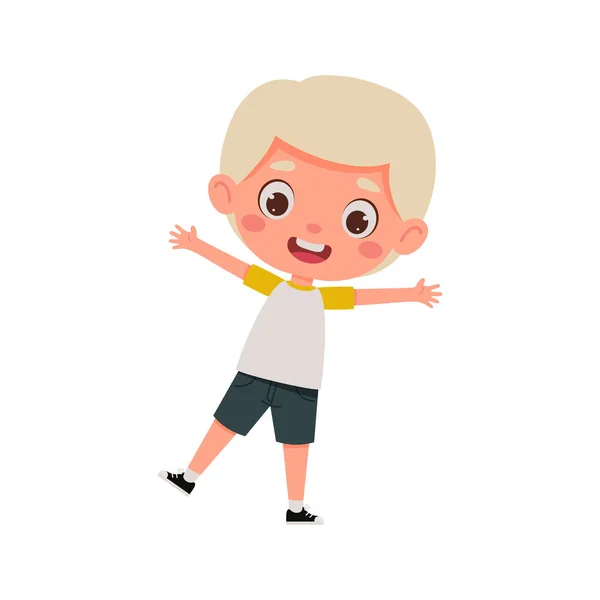 Netter Cartoon Kleiner Glücklicher Junge Mit Blonden Haaren Kleine Schulbuben — Stockvektor