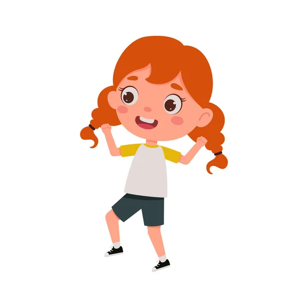 Nettes Kleines Glückliches Mädchen Mit Roten Haaren Springen Cartoon Schulmädchen — Stockvektor