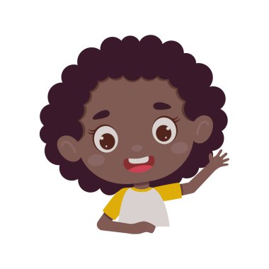 Elini sallayan sevimli çizgi film kızı. Küçük okul kızı karakteri. Çocuk tasarımı için şablon. Vektör illüstrasyonu.