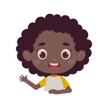 Elini sallayan sevimli çizgi film kızı. Küçük okul kızı karakteri. Çocuk tasarımı için şablon. Vektör illüstrasyonu.