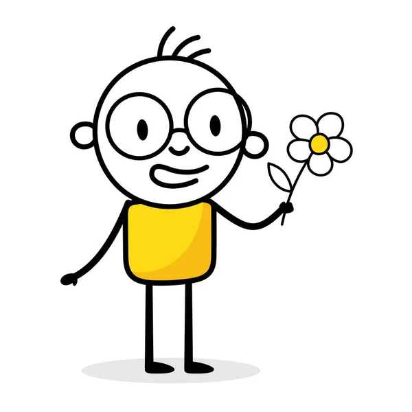 Muž Drží Květiny Izolované Bílém Pozadí Ručně Kreslený Kreslíř Obrázek — Stockový vektor