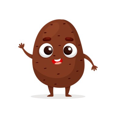 Komik patates çizgi filmi. Kawaii sebzesi. Beyaz arkaplanda izole edilmiş vektör gıda illüstrasyonu.