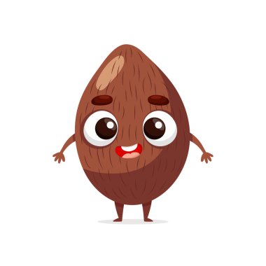 Komik hindistan cevizi çizgi filmi. Kawaii meyve karakteri. Beyaz arkaplanda izole edilmiş vektör gıda illüstrasyonu.