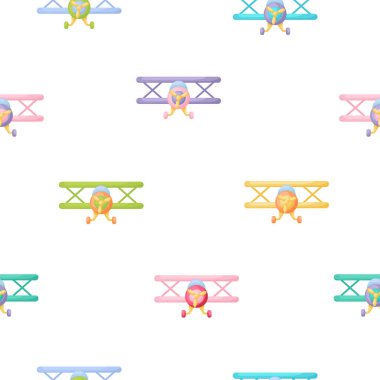 Uçaklarla sevimli çocukların kusursuz desenleri. Kumaş, ambalaj, tekstil, duvar kâğıdı ve giysi için yaratıcı çocuk dokusu. Vektör illüstrasyonu.