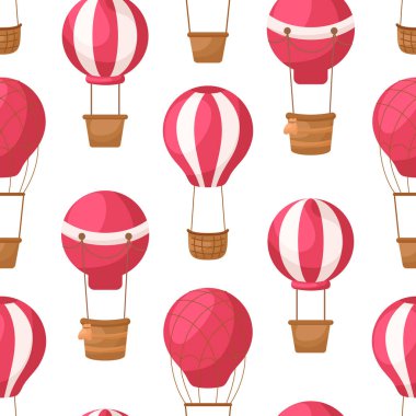 Cute children's seamless pattern with red hot air balloons. Creative kids texture for fabric, wrapping, textile, wallpaper, apparel. Vector illustration.