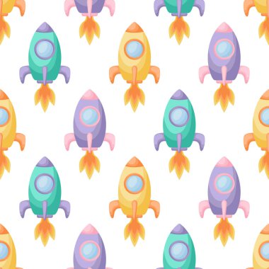 Cute children's seamless pattern with rockets. Creative kids texture for fabric, wrapping, textile, wallpaper, apparel. Vector illustration.