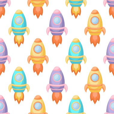 Cute children's seamless pattern with rockets. Creative kids texture for fabric, wrapping, textile, wallpaper, apparel. Vector illustration.