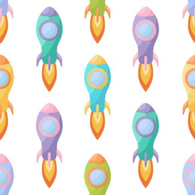 Cute children's seamless pattern with rockets. Creative kids texture for fabric, wrapping, textile, wallpaper, apparel. Vector illustration.