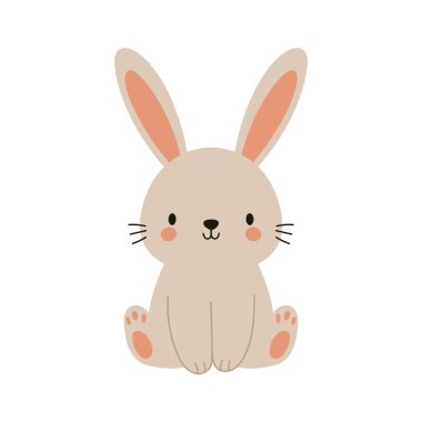 Sevimli boho küçük Paskalya tavşanı. Çocuk kartları için çizgi film karakteri, bebek partisi, davetiye, poster. Vektör stok illüstrasyonu.