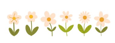 Basit, soyut el çizimi çiçekler. Çiçekli bahar baskısı tasarımı. Vektör stok illüstrasyonu.