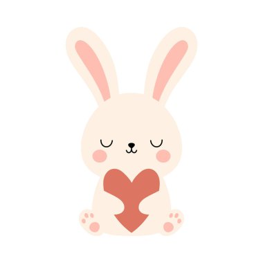 Hart 'ın sevimli tavşanı. Çocuk kartları için çizgi film karakteri, bebek partisi, davetiye, poster. Vektör hisse senedi çizimi.