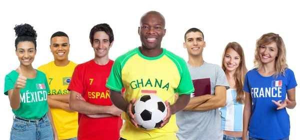 Tifoso Calcio Dal Ghana Con Tifosi Pallone Calcio Dalla Spagna — Foto Stock