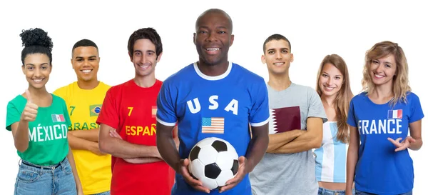 Fußballfan Aus Den Usa Mit Fußballfans Aus Spanien Brasilien Mexiko — Stockfoto