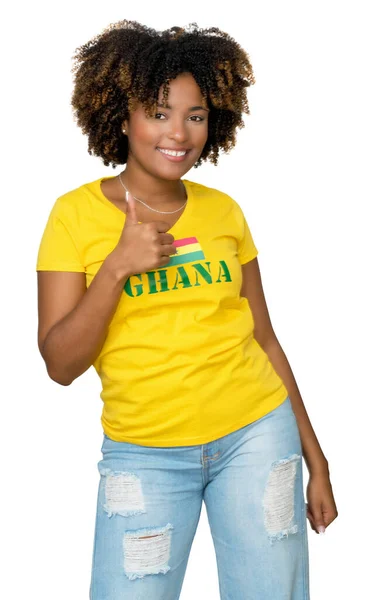 Pěkný Fotbalový Fanoušek Ghany Žlutou Košilí Izolované Bílém Pozadí Pro — Stock fotografie