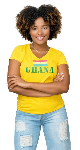 Hermosa Fanática Del Fútbol Ghana Con Camisa Amarilla Aislada Sobre — Foto de Stock