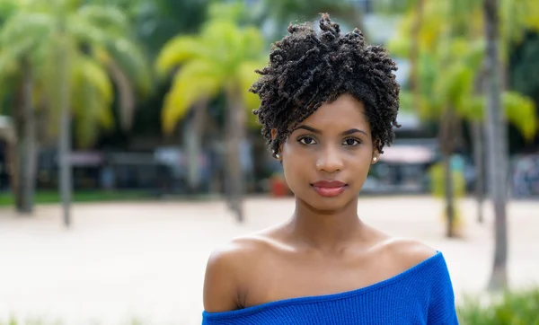 Hermosa Mujer Adulta Joven Afroamericana Con Pelo Rizado Aire Libre —  Fotos de Stock