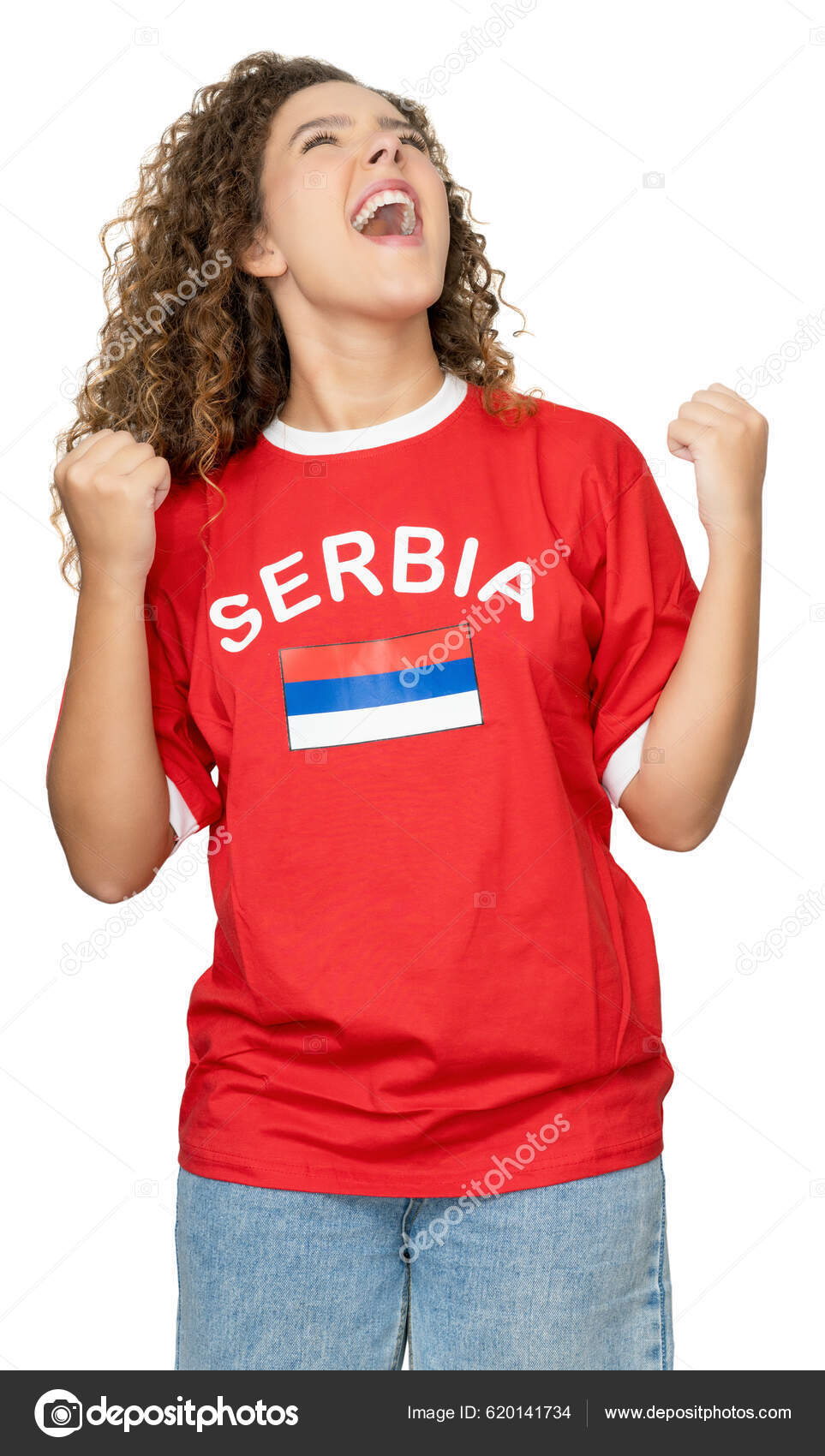 Cheering Female Football Fan Serbia Red Jersey Isolated White Background  Stock Photo by ©kadettmann 620141734
