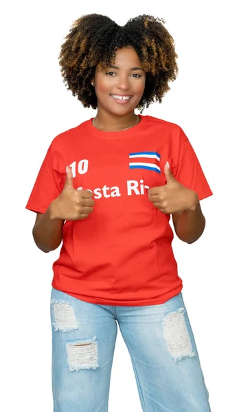 Pretty Kibic Piłki Nożnej Kobiet Kostaryki Czerwoną Koszulką Piłkarską Izolowane — Zdjęcie stockowe