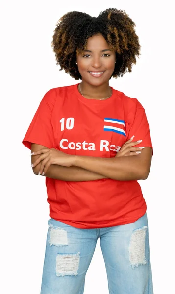 Όμορφη Γυναίκα Οπαδός Του Ποδοσφαίρου Από Την Κόστα Ρίκα Κόκκινο — Φωτογραφία Αρχείου