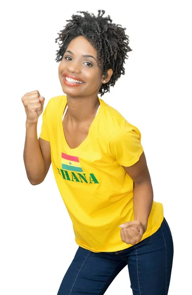 Animadora Fútbol Femenino Ghana Con Camiseta Amarilla Aislada Sobre Fondo — Foto de Stock
