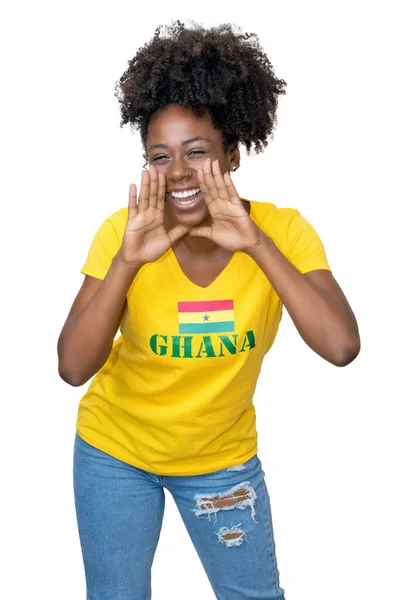 Laughing Woman Ghana Supporting National Football Team Isolated White Background — Stock Photo, Image