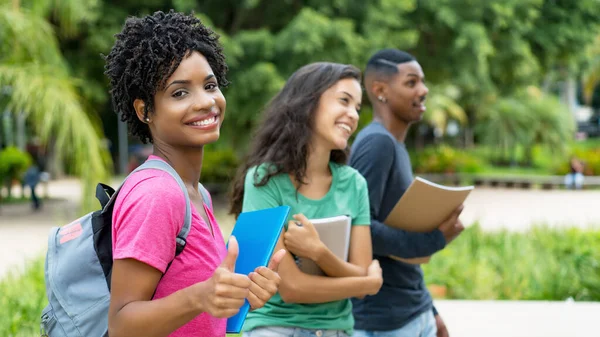 Erfolgreiche Afrikanisch Amerikanische Studentin Mit Einer Gruppe Junger Erwachsener Sommer — Stockfoto