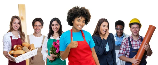 Happy Black Waitress Group International Apprentices — Stock Photo, Image